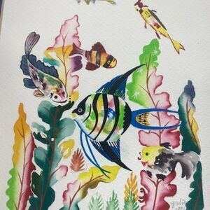 1991 Original water color by Gulia framed and matted under water scenery
